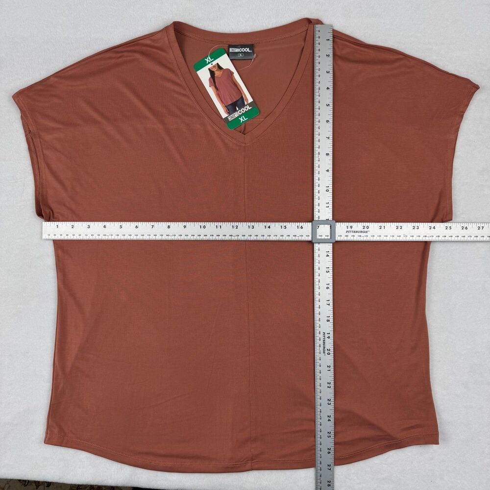 32 Degrees Cool Women Top Sz XL NWT Soft Short Sleeve V-Neck Color Red/Rust - Picture 5 of 9